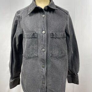 H&M Charcoal Shirt Jacket Denim Burnout Neutral Minimalist Biker SM